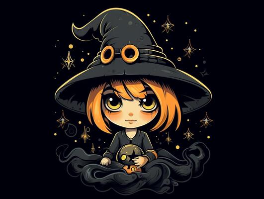 Black Magic Pot and Magic Wand Cartoon Style ai generative