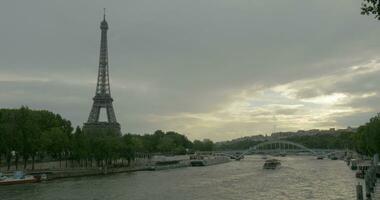 Timelapse shot of ship traffic on Seine River in Paris video