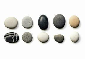 ai generativo collage conjunto de cantos rodados Guijarro piedras aislado en blanco antecedentes foto