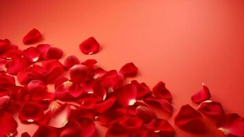 AI Generative symbol of love and Valentines Day Spa background of dried petals of red roses photo