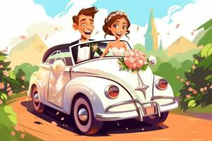 AI Generative the happy couple man and woman in car traveling in summer photo