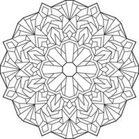 Outlined mandala with many linear geometric patterns, zen coloring page for adults vector
