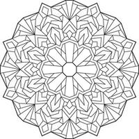 Outlined mandala with many linear geometric patterns, zen coloring page for adults vector