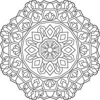 Outlined mandala with many linear geometric patterns, zen coloring page for adults vector