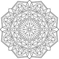 Outlined mandala with many linear geometric patterns, zen coloring page for adults vector