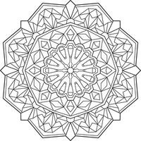 Outlined mandala with many linear geometric patterns, zen coloring page for adults vector