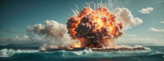 explosión nuclear bomba en océano. ai generado foto