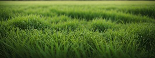 Lush green grass meadow background. AI generated photo