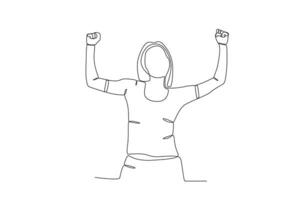 A female athlete raises her hand vector