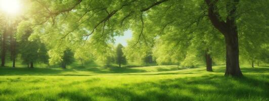 Spring Nature. Beautiful Landscape. Green Grass and Trees. AI generated photo