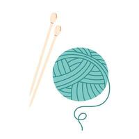 Ball of wool yarn with knitting needles. Knitting, needlework, hobbies. Wool threads vector