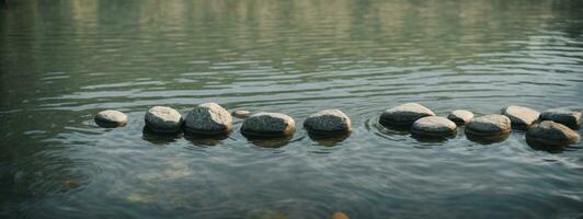 Zen path of stones in widescreen. AI generated photo