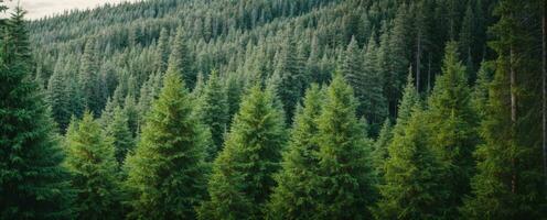 Healthy green trees in a forest of old spruce, fir and pine. AI generated photo