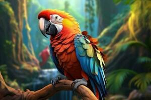 Parrot colorful bird in tropical forest photo