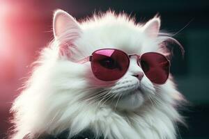Cool cat in sunglasses on vivid background photo