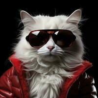 Cool cat in sunglasses on vivid background photo