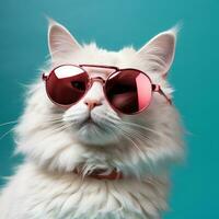 Cool cat in sunglasses on vivid background photo