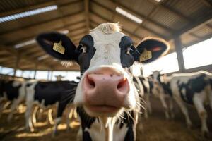 cows inside modern dairy farm photo