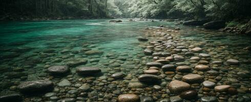 zen camino de piedras en pantalla ancha ai generado foto