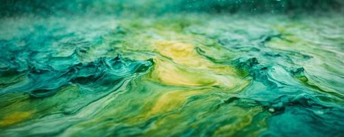 Abstract watercolor paint background by teal color blue and green with liquid fluid texture for background, banner. AI generated photo