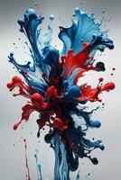Acrylic blue and red colors in water. Ink blot. Abstract black background.. AI generated photo