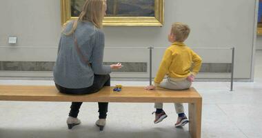 Mother and son in art gallery video