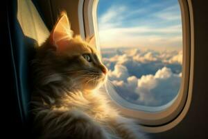 Best Cat airplane window. Generate Ai photo