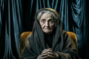 encantador actor antiguo mujer en pequeño teatro. generar ai foto