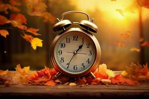 despierto alarma reloj otoño. generar ai foto