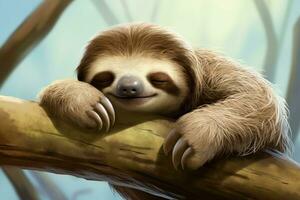 Undisturbed Sloth sleeping. Generate Ai photo