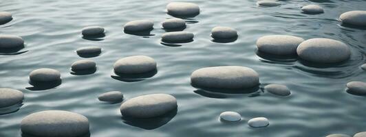 Zen path of stones in widescreen. AI generated photo