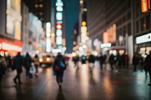 Defocused blur across urban buildings in New York City. AI generated photo