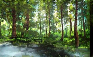 green forest in the morning, AI Generative photo