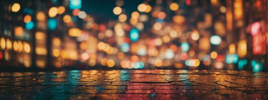 abstract background with bokeh defocused lights and shadow from cityscape at night, vintage or retro color tone. AI generated photo