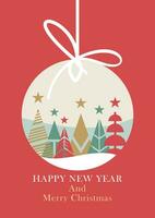 Merry Christmas and Happy New Year greeting cards, posters, holiday covers. Modern Xmas design. Christmas tree, ball, decoration elements. vector