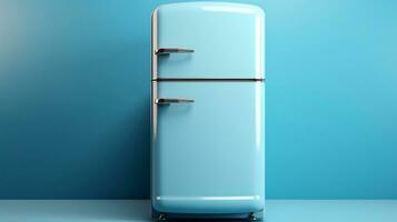 3d rendering of a blue fridge with fresh fruits and vegetables Generative AI photo