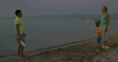 ouders en zoon betalen tennis Aan de strand video