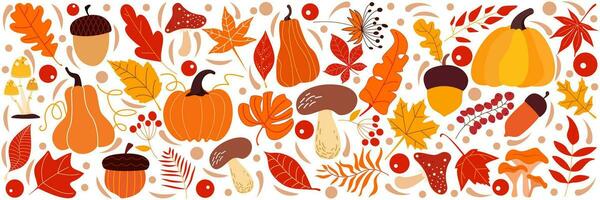 Colorful vector hand drawn Doodle cartoon set of objects and symbols on the Thanksgiving autumn theme.