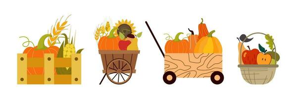 Thanksgiving set vector illustration - Horn of Plenty with vegetables and fruits.