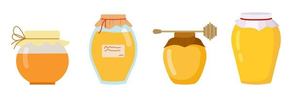 acción de gracias icono conjunto con miel frasco, mermelada, miel y otoño, vector ilustraciones.