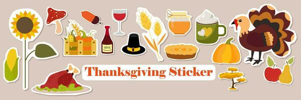 Thanksgiving icons vector sticker set. Autumn elements.