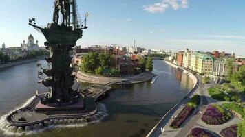 Aerial shot of Peter the Great Statue in Moscow, Russia video