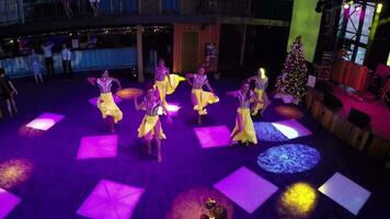Entertainment show with dancing in Gipsy bar, aerial view video