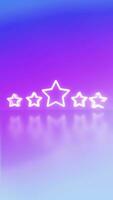 Animation 4K video of neon light style 5 stars user rating for feedback or survey on gradient background.