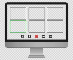 Desktop computer mockup with online video call template. PC desktop mockup. Group conference screen. Online education. vector