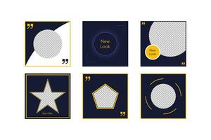 Set of editable square banners. Social media poster template in black and yellow. Square frame mockup. Isolated booklet mockup. Star shape. vector