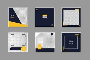 Set of editable square banners. Social media poster template in black and yellow. Square frame mockup. Isolated booklet mockup. New look flyer. Sale collection. vector