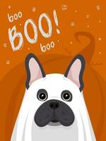 Happy Halloween illustration, dog in ghost costume. vector