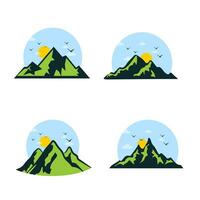 logo conjunto de montaña puntos de vista y amanecer. muy adecuado para aventuras logotipos, montaña escalada, vacaciones, naturaleza amantes, exploradores, y otros vector