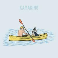 Kayaking man with Dog Vector Graphics